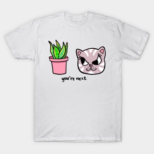 Evil Cat Threatens Plant T-Shirt